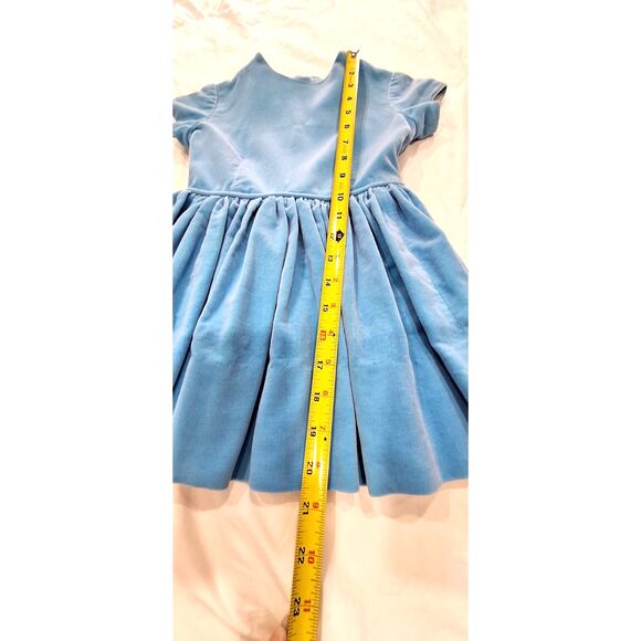 Toddler Dress Homemade Vintage Blue Velvet with White Pinafore - Picture 12 of 12